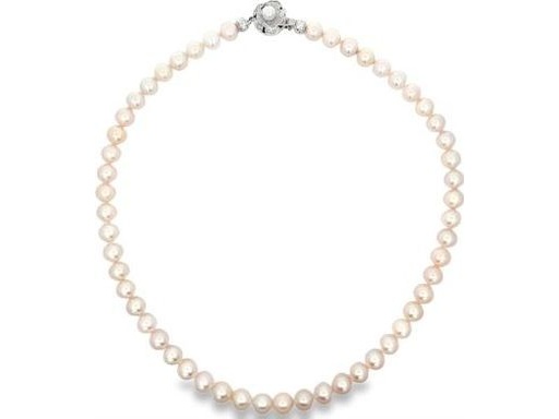 Elegant 8mm Japanese Akoya Pearl Strand Necklace with Sterling Silver Floral Clasp